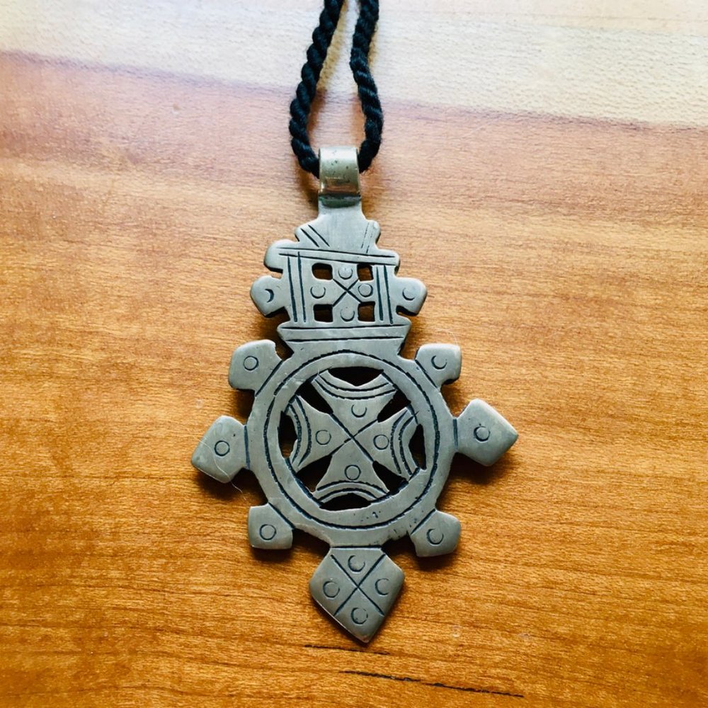 Vintage Ethiopian Brass Coptic Cross Pendant